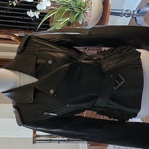 Cute Nicole Miller New York Black Faux Leather Jacket Sz S